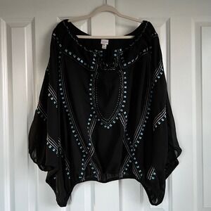 Venezia Black Embroidered Kimono Sleeve Artsy Western Boho Blouse NWT Size 18/20